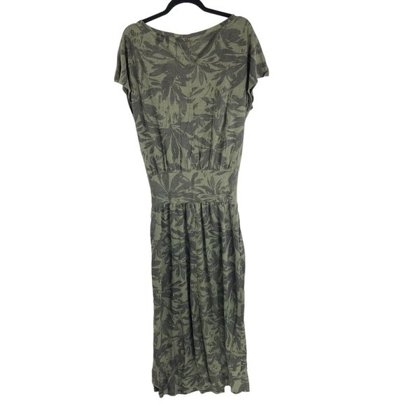 prAna Cozy Up Skyland Dress Maxi Drop Waist Boat Neck Cargo Palms Olive Green M - Picture 5 of 7